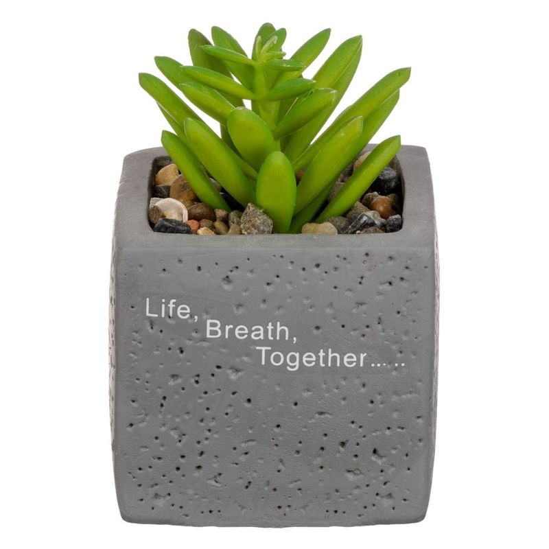 Casa si Gradina - Decoratiuni - Obiecte decorative - Plante artificiale - Ghiveci Decorativ din Ciment cu Planta Artificiala & Pietricele, 6x6x9cm - Infinity.ro