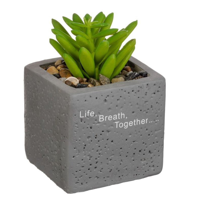 Casa si Gradina - Decoratiuni - Obiecte decorative - Plante artificiale - Ghiveci Decorativ din Ciment cu Planta Artificiala & Pietricele, 6x6x9cm - Infinity.ro