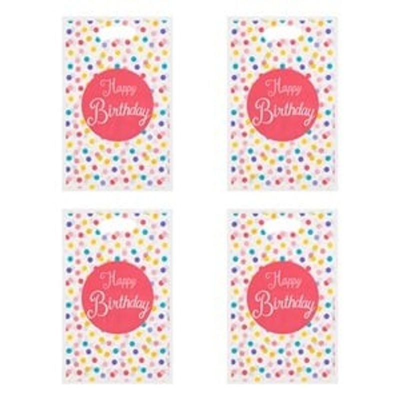 Casa si Gradina - Termice - Instalatii termice - Incalzire in pardosela - Set Pungi Cadou din Plastic, Alb cu Buline Roz, Mesaj Happy Birthday, 16x25cm, 4 buc - Infinity.ro