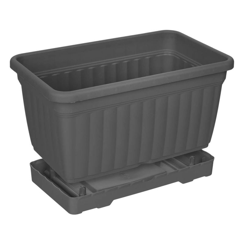 Casa si Gradina - Gradinarit si plante - Plante si ghivece - Accesorii ghivece si jardiniere - Jardiniera din Plastic cu Farfurie Incorporata, Antracit, 30.5x18.5x17cm, 6L - Infinity.ro