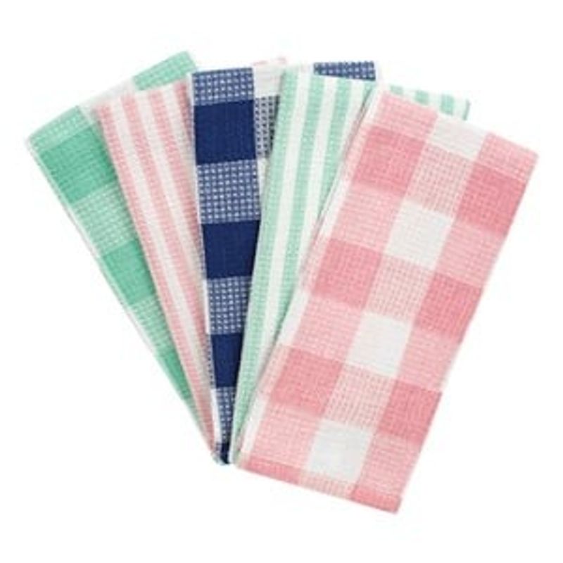 Casa si Gradina - Textile si covoare - Textile baie - Prosoape - Prosoape pentru pahare, Set 5 buc, 58x39cm, Caro, Alb/Roz/Verde Menta/Albastru - Infinity.ro