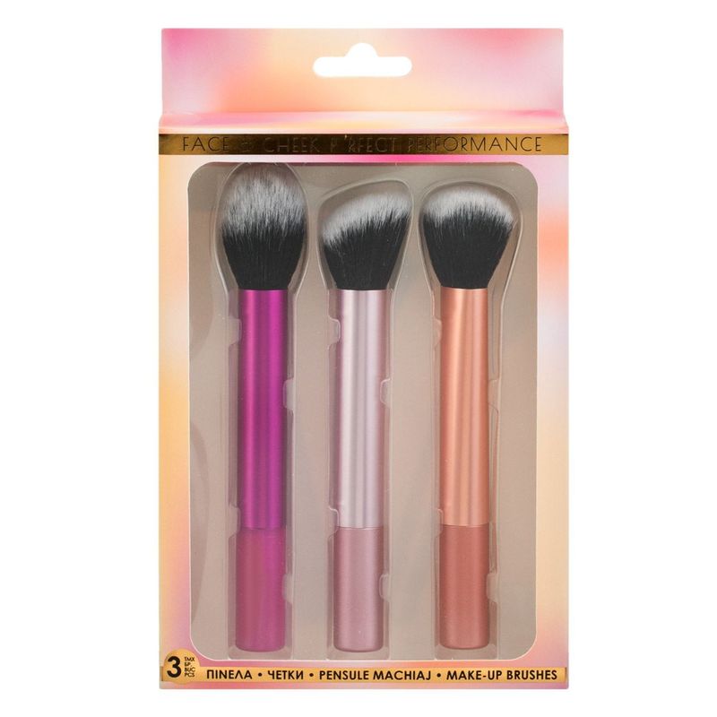 Ingrijire personala si Cosmetice - Machiaj - Aplicatoare si pensule machiaj - Set 3 Pensule de Machiaj cu Maner Metalic, 17 cm, Multicolor - Infinity.ro