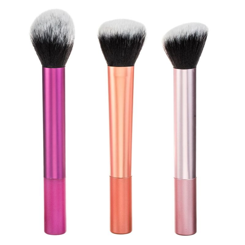 Ingrijire personala si Cosmetice - Machiaj - Aplicatoare si pensule machiaj - Set 3 Pensule de Machiaj cu Maner Metalic, 17 cm, Multicolor - Infinity.ro