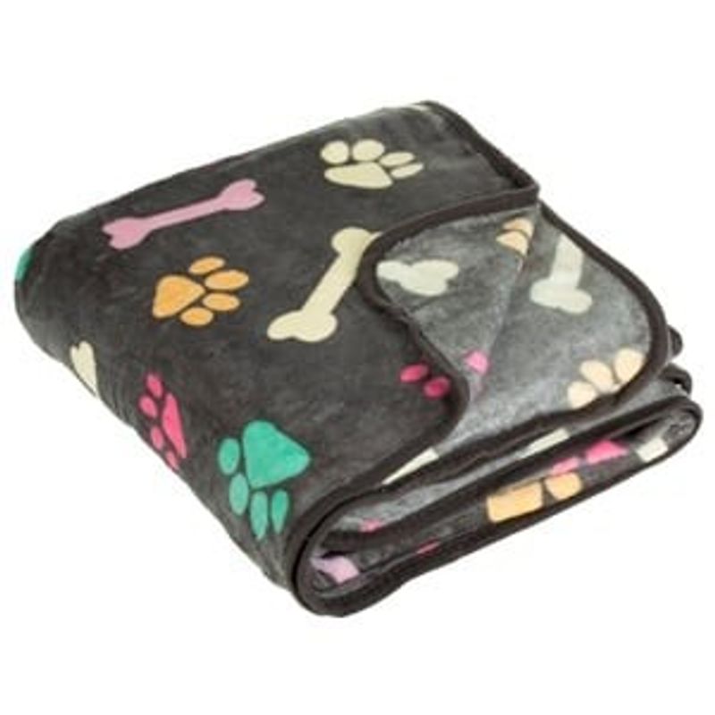 Petshop - Accesorii petshop - Culcusuri si custi - Usi animale - Patura pentru caini cu model labute colorate, 140x100cm, Gri - Infinity.ro