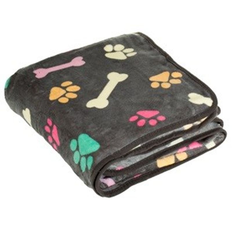 Petshop - Accesorii petshop - Culcusuri si custi - Usi animale - Patura pentru caini cu model labute colorate, 140x100cm, Gri - Infinity.ro