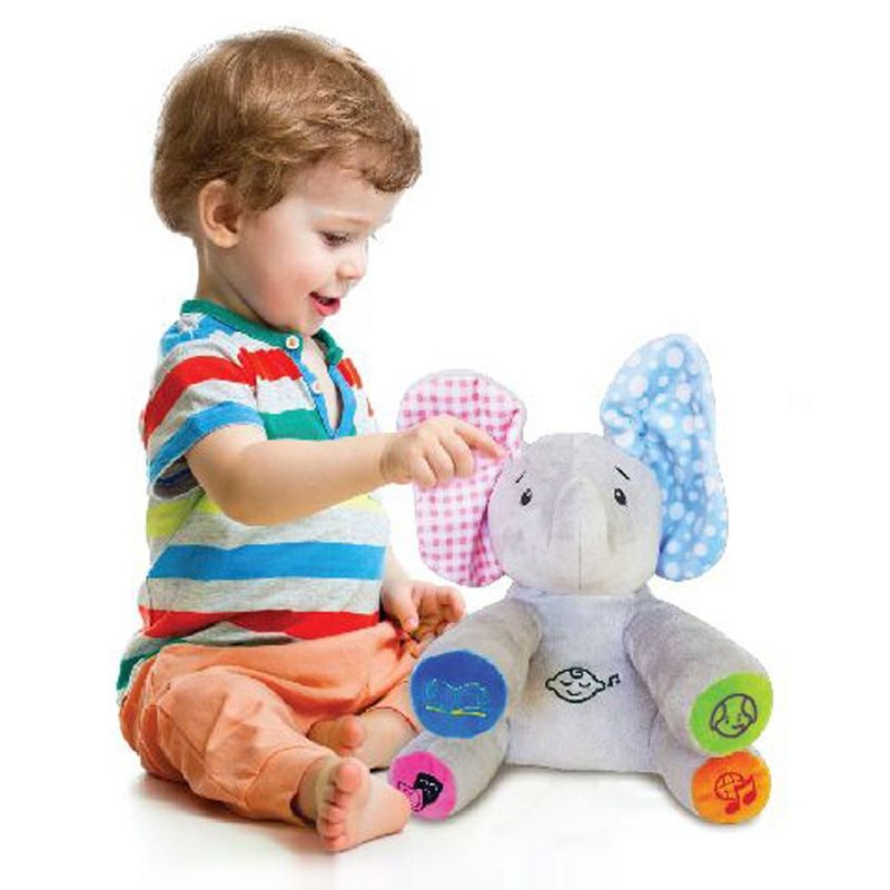 Jucarii, Copii si Bebe - Jucarii si jocuri - Jucarii & jocuri educative - Jocuri si jucarii educative - Jucarie educativa interactiva de plus, Elefantelul Cucu-Bau, gri, pentru prescolari - Infinity.ro