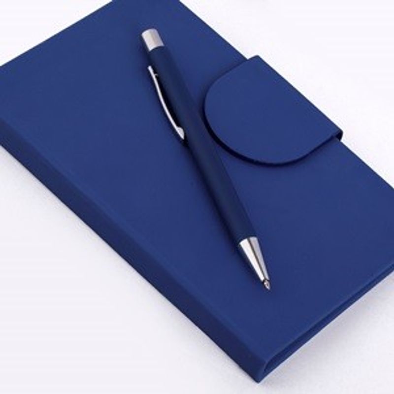 Carti si Birotica - Birotica - Accesorii de birou - Benzi adezive - Set Notite cu Pix si Capsa, Husa Albastra din Piele Ecologica, 275 File, 11x17.5cm - Infinity.ro