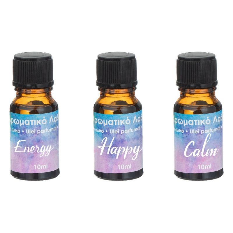 Casa si Gradina - Decoratiuni - Aromaterapie si lumanari - Uleiuri esentiale aromaterapie - Set 3 uleiuri parfumate, 10ml fiecare, Arome: Calm, Energy, Happy - Infinity.ro