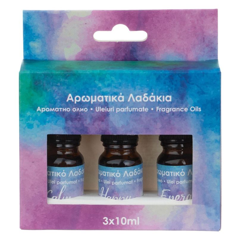 Casa si Gradina - Decoratiuni - Aromaterapie si lumanari - Uleiuri esentiale aromaterapie - Set 3 uleiuri parfumate, 10ml fiecare, Arome: Calm, Energy, Happy - Infinity.ro