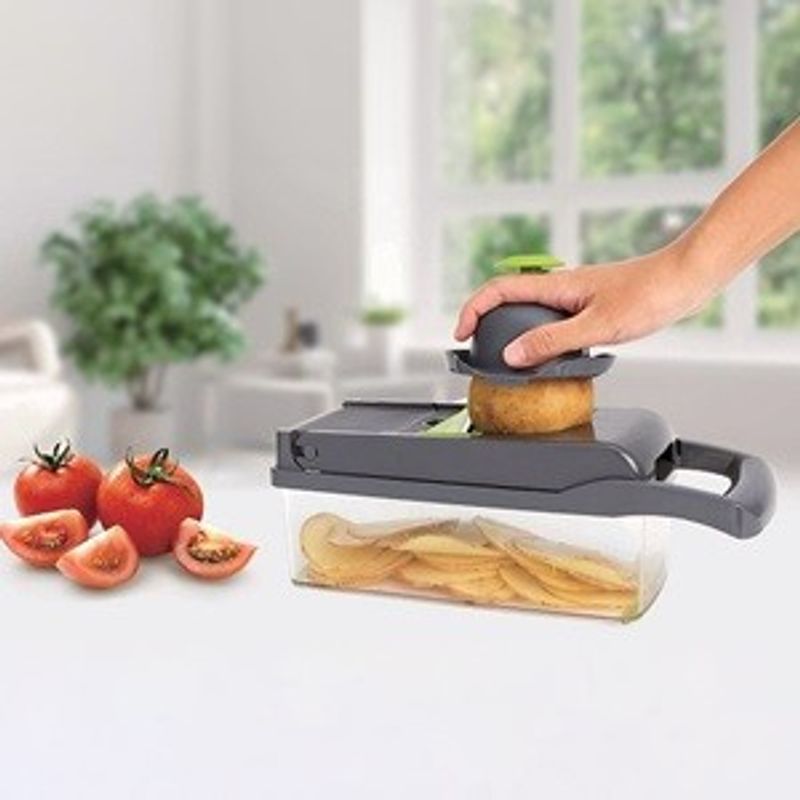 Casa si Gradina - Bucatarie si vesela - Ustensile bucatarie - Tocatoare de bucatarie - Set Tocator de Legume si Fructe cu Recipient si 12 Accesorii - Infinity.ro