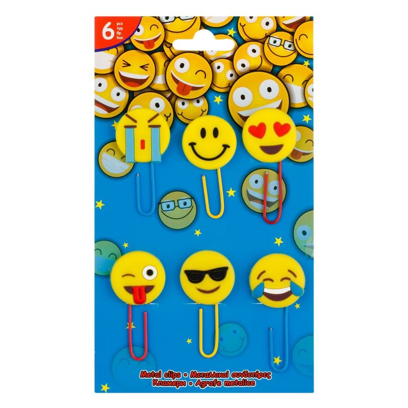 Carti si Birotica - Birotica - Accesorii de birou - Agrafe si capse - Agrafe metalice colorate cu topper fete, 6.5 cm, set 6 buc - Infinity.ro
