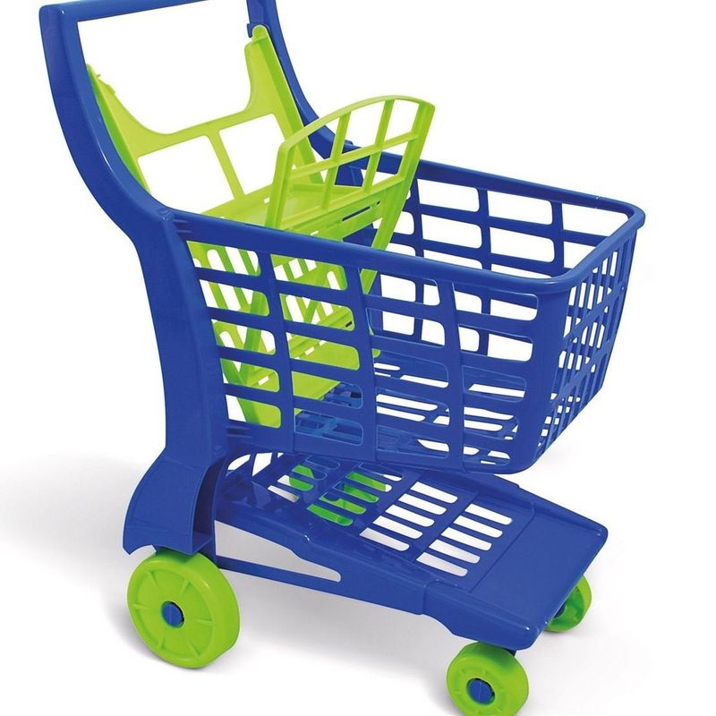 Casa si Gradina - Mobilier - Organizare si depozitare - Cutii depozitare - Carucior de supermarket pentru jucarii, Albastru cu roti verde lime, Plastic - Infinity.ro