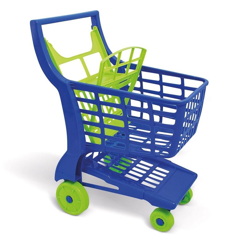 Casa si Gradina - Mobilier - Organizare si depozitare - Cutii depozitare - Carucior de supermarket pentru jucarii, Albastru cu roti verde lime, Plastic - Infinity.ro