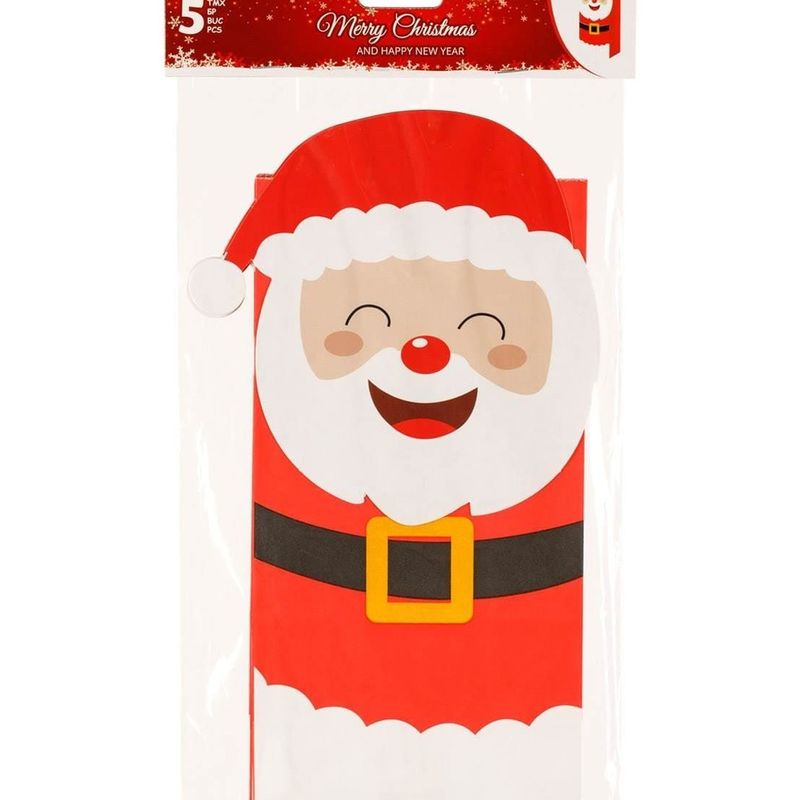 Carti si Birotica - Birotica - Articole ambalare - Pungi de cadou din hartie, Mos Craciun, 12x24x8 cm, Set 5 buc - Infinity.ro