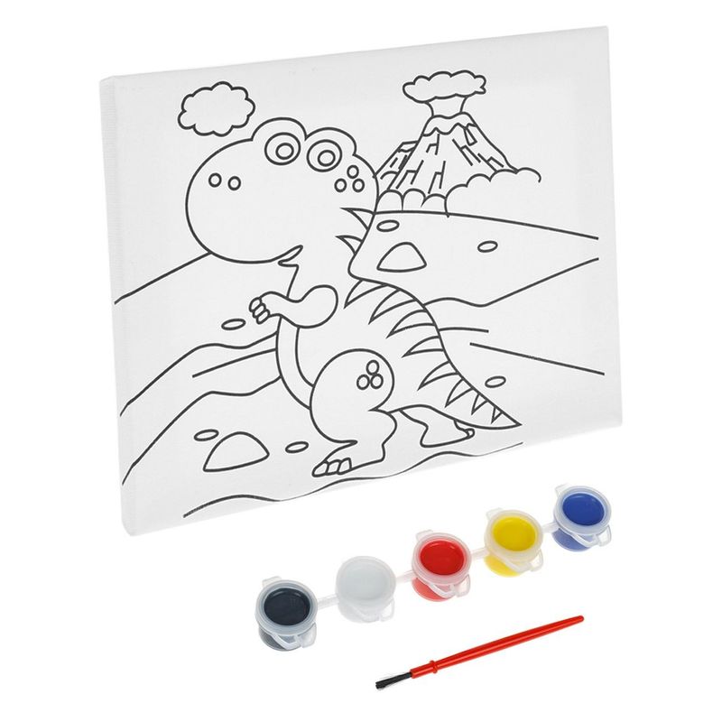 Jucarii, Copii si Bebe - Jucarii si jocuri - Jucarii & jocuri educative - Seturi pictura si desen - Set de Pictura pe Canvas cu Dinozaur, 5 Vopsele Acrilice si Pensula, 20x15 cm - Infinity.ro