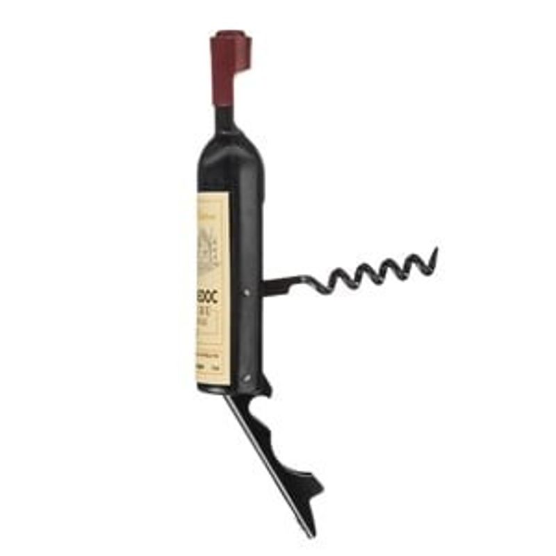 Casa si Gradina - Bucatarie si vesela - Accesorii bar - Tirbusoane si dopuri - Deschizator de sticle cu tirbuson, forma de sticla de vin, 12 cm, negru, metal, cu magnet - Infinity.ro