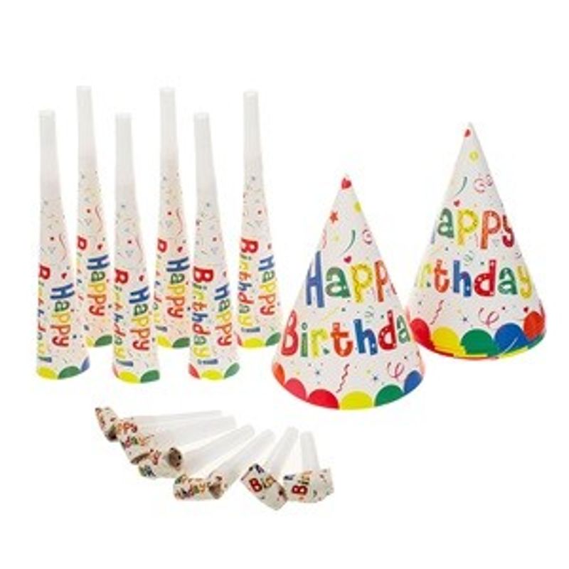 Casa si Gradina - Decoratiuni - Decoratiuni petrecere - Coifuri si suflatori - Set de Petrecere cu Suflatori, Coifuri si Fluiere, Model Baloane si Confetti, 18 buc, Multicolor - Infinity.ro