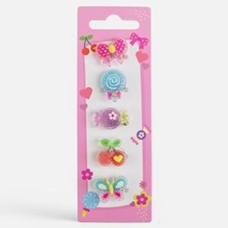 Fashion, accesorii si bijuterii - Copii - Accesorii copii - Bijuterii si ceasuri copii - Inele pentru copii cu strasuri, set 5 buc, modele de vara, argintii - Infinity.ro