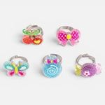 Fashion, accesorii si bijuterii - Copii - Accesorii copii - Bijuterii si ceasuri copii - Inele pentru copii cu strasuri, set 5 buc, modele de vara, argintii - Infinity.ro