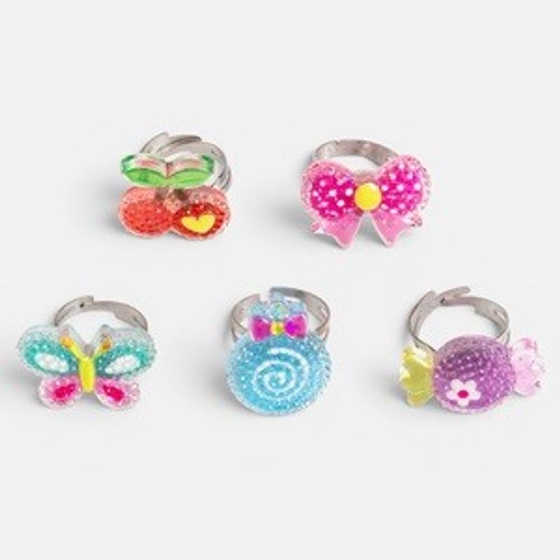 Fashion, accesorii si bijuterii - Copii - Accesorii copii - Bijuterii si ceasuri copii - Inele pentru copii cu strasuri, set 5 buc, modele de vara, argintii - Infinity.ro