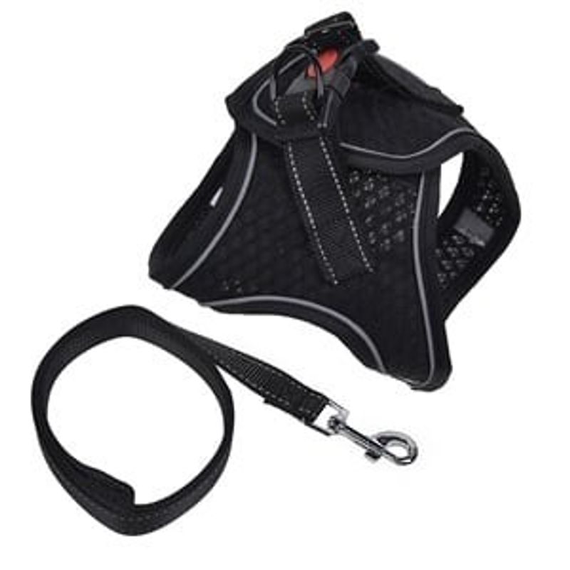 Petshop - Accesorii petshop - Zgarzi, lese si hamuri - Hamuri - Ham cu lesa negru pentru caini - Material textil reflectorizant - Infinity.ro