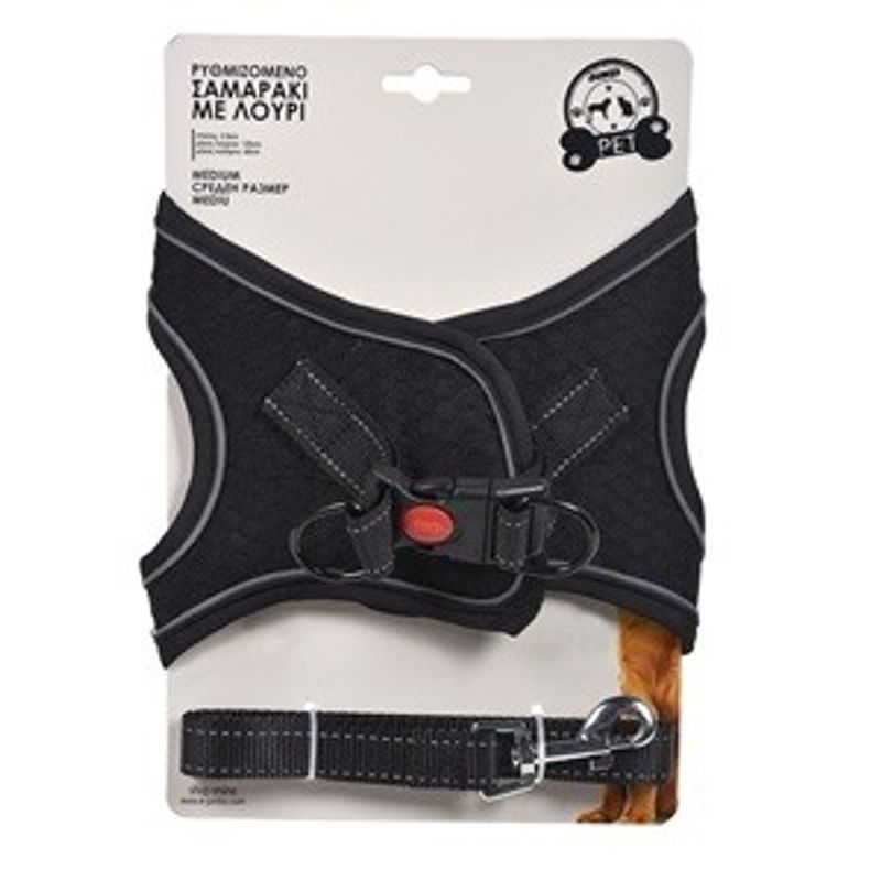 Petshop - Accesorii petshop - Zgarzi, lese si hamuri - Hamuri - Ham cu lesa negru pentru caini - Material textil reflectorizant - Infinity.ro