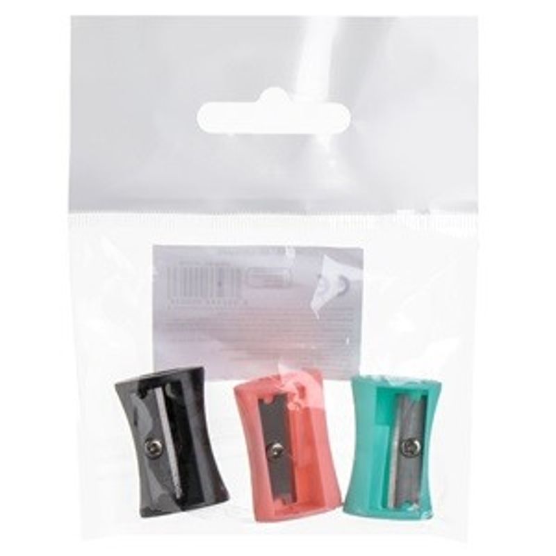 Carti si Birotica - Birotica - Instrumente de scris - Creioane - Set Ascutitori din Plastic, 3 buc, Somon, Verde si Negru, 2.5cm - Infinity.ro