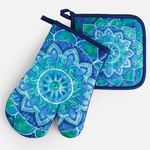 Casa si Gradina - Textile si covoare - Textile bucatarie - Manusi bucatarie - Set Manusa si Servet de Bucatarie cu Model Ochi, Albastru - Infinity.ro