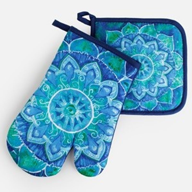 Casa si Gradina - Textile si covoare - Textile bucatarie - Manusi bucatarie - Set Manusa si Servet de Bucatarie cu Model Ochi, Albastru - Infinity.ro