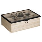 Casa si Gradina - Bucatarie si vesela - Vase pentru gatit - Accesorii ceai - Cutie din Lemn cu 6 Compartimente si Geam pentru Plicuri de Ceai, 24x16x8cm, Bej - Infinity.ro