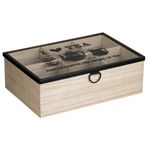 Casa si Gradina - Bucatarie si vesela - Vase pentru gatit - Accesorii ceai - Cutie din Lemn cu 6 Compartimente si Geam pentru Plicuri de Ceai, 24x16x8cm, Bej - Infinity.ro