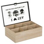 Casa si Gradina - Bucatarie si vesela - Vase pentru gatit - Accesorii ceai - Cutie din Lemn cu 6 Compartimente si Geam pentru Plicuri de Ceai, 24x16x8cm, Bej - Infinity.ro