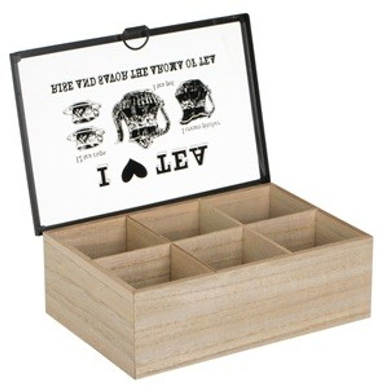 Casa si Gradina - Bucatarie si vesela - Vase pentru gatit - Accesorii ceai - Cutie din Lemn cu 6 Compartimente si Geam pentru Plicuri de Ceai, 24x16x8cm, Bej - Infinity.ro