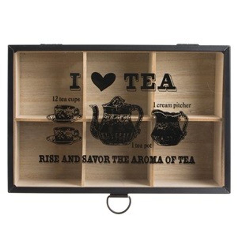 Casa si Gradina - Bucatarie si vesela - Vase pentru gatit - Accesorii ceai - Cutie din Lemn cu 6 Compartimente si Geam pentru Plicuri de Ceai, 24x16x8cm, Bej - Infinity.ro