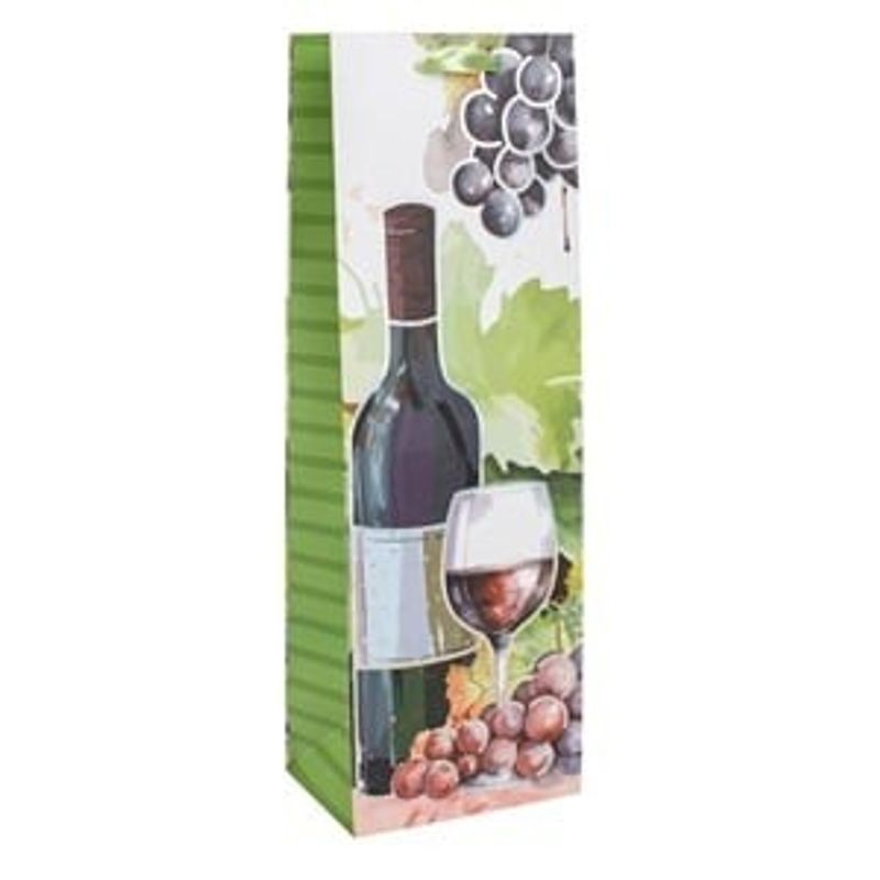 Carti si Birotica - Birotica - Articole ambalare - Sacosa Cadou cu Model Struguri din Folie Argintie pentru Sticle de Vin, 12x9x36cm - Infinity.ro