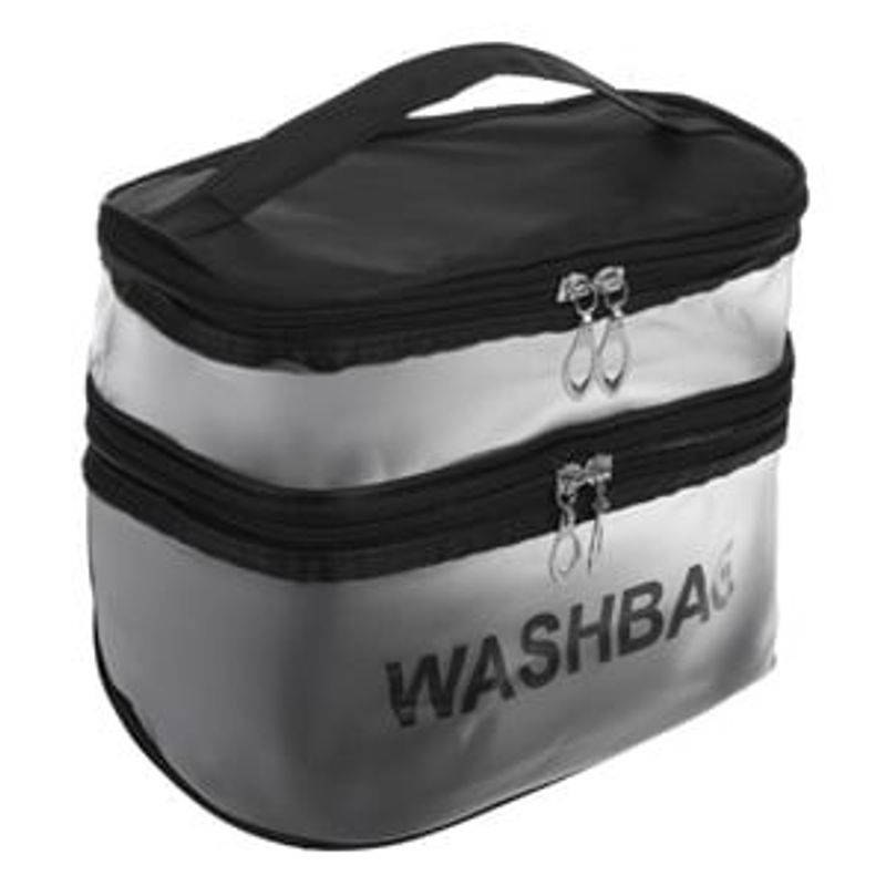 Ingrijire personala si Cosmetice - Machiaj - Portfarduri si genti cosmetice - Portfard Dublu cu Maner, Negru Transparent Mat, 21x13x16cm - Infinity.ro