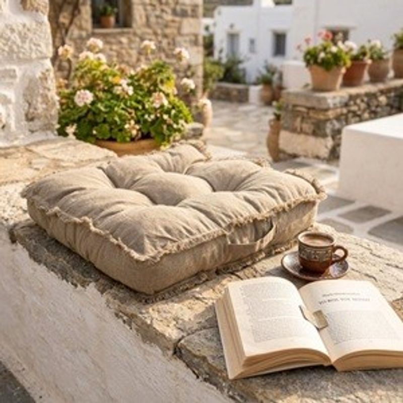 Casa si Gradina - Textile si covoare - Perne si pilote - Perne decorative - Perna de podea bej cu franjuri, 60x60 cm, umplutura cu spuma cu memorie - Infinity.ro