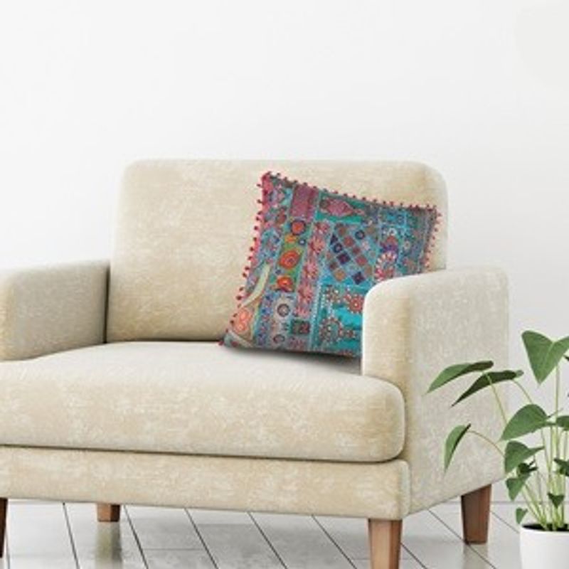 Casa si Gradina - Textile si covoare - Perne si pilote - Perne decorative - Perna decorativa cu pompoane, imprimeu Boho, 45x45x10 cm, Multicolor - Infinity.ro