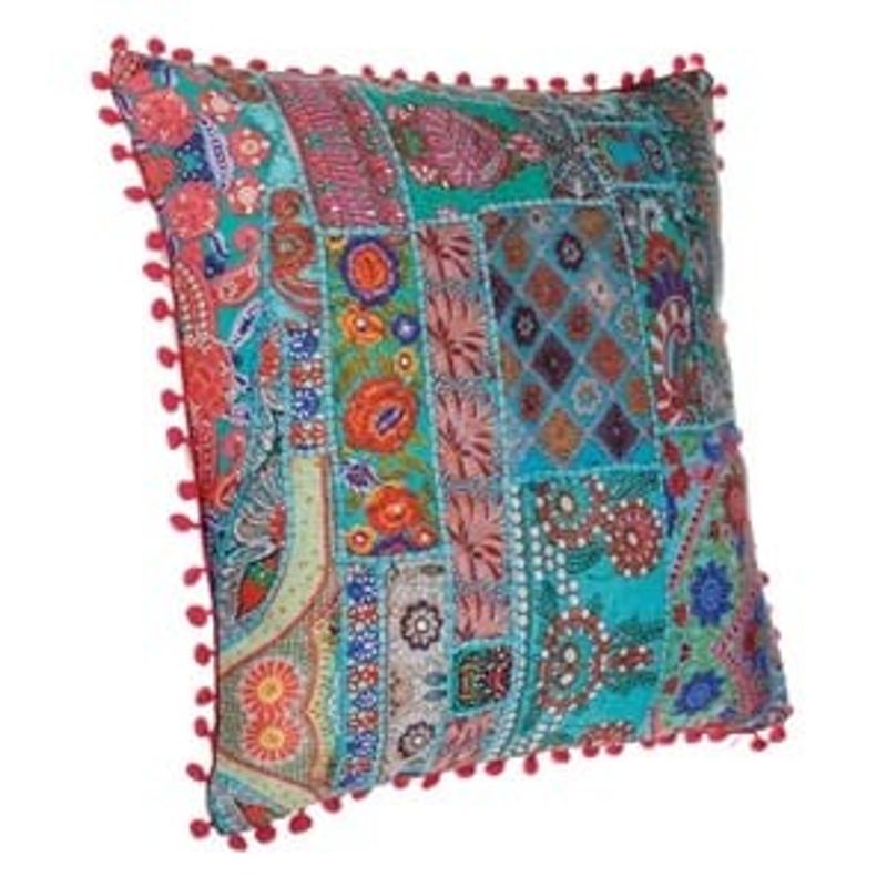 Casa si Gradina - Textile si covoare - Perne si pilote - Perne decorative - Perna decorativa cu pompoane, imprimeu Boho, 45x45x10 cm, Multicolor - Infinity.ro
