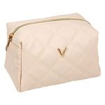 Ingrijire personala si Cosmetice - Machiaj - Portfarduri si genti cosmetice - Portfard Ecru Matlasat cu Litera Aurie "V", 17x12x12.5 cm - Infinity.ro