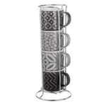 Casa si Gradina - Bucatarie si vesela - Cani si pahare - Cani si cesti - Set 4 Cesti Cafea New Bone Gri cu Suport Metalic, 100ml - Infinity.ro