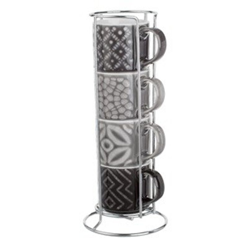 Casa si Gradina - Bucatarie si vesela - Cani si pahare - Cani si cesti - Set 4 Cesti Cafea New Bone Gri cu Suport Metalic, 100ml - Infinity.ro