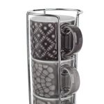 Casa si Gradina - Bucatarie si vesela - Cani si pahare - Cani si cesti - Set 4 Cesti Cafea New Bone Gri cu Suport Metalic, 100ml - Infinity.ro