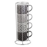 Casa si Gradina - Bucatarie si vesela - Cani si pahare - Cani si cesti - Set 4 Cesti Cafea New Bone Gri cu Suport Metalic, 100ml - Infinity.ro