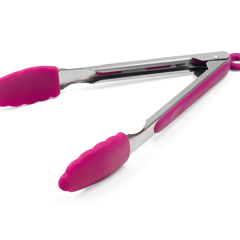 Casa si Gradina - Bucatarie si vesela - Ustensile bucatarie - Polonice, linguri si clesti de bucatarie - Cleste Metalic cu Varfuri din Silicon Fucsia 27cm - Infinity.ro