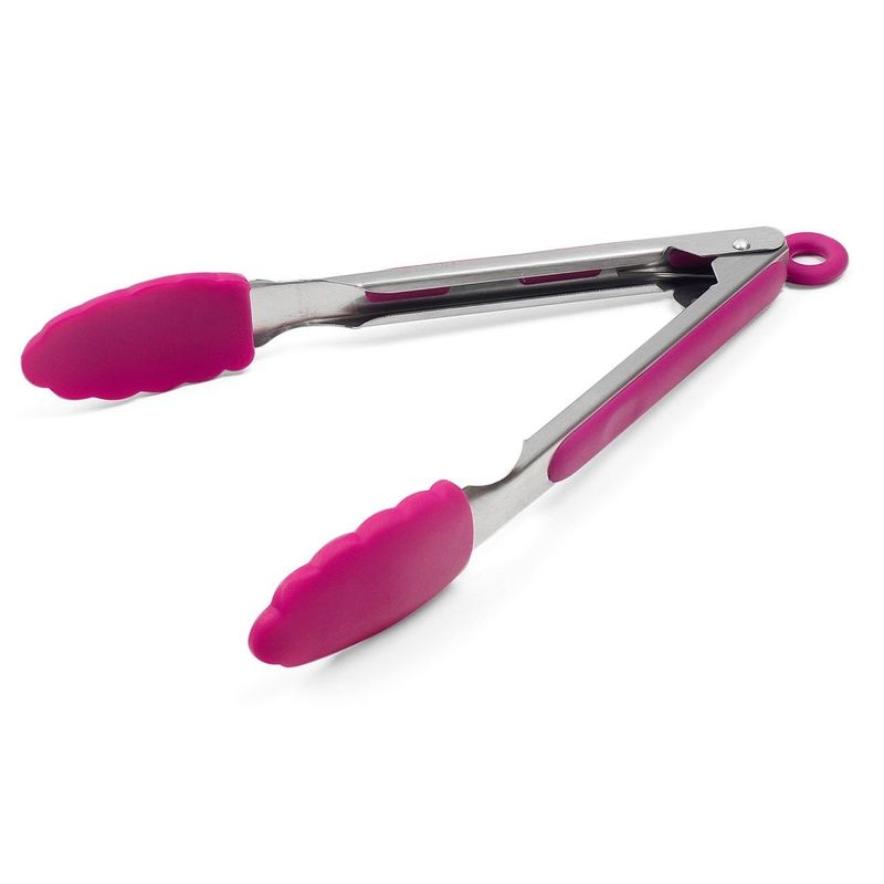 Casa si Gradina - Bucatarie si vesela - Ustensile bucatarie - Polonice, linguri si clesti de bucatarie - Cleste Metalic cu Varfuri din Silicon Fucsia 27cm - Infinity.ro