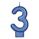 Casa si Gradina - Decoratiuni - Aromaterapie si lumanari - Lumanari si candele - Lumanare cifra 3 pentru tort, Bleu Metalizat, 1 bucata - Infinity.ro