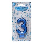 Casa si Gradina - Decoratiuni - Aromaterapie si lumanari - Lumanari si candele - Lumanare cifra 3 pentru tort, Bleu Metalizat, 1 bucata - Infinity.ro