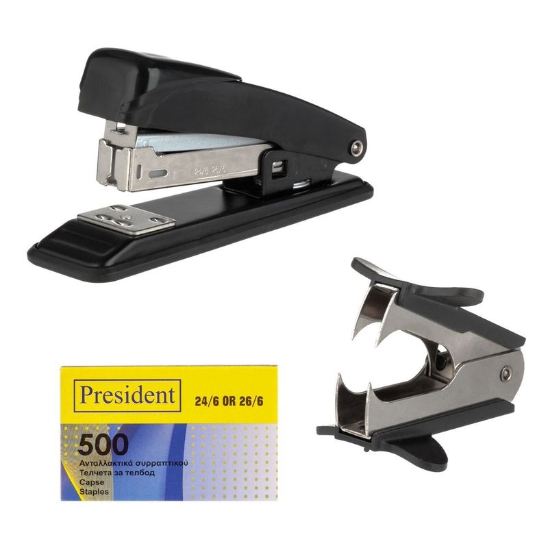 Carti si Birotica - Birotica - Accesorii de birou - Agrafe si capse - Set Capsator si Decapsator cu Rezerve, 500 Capse, Nr. 26/6, Negru - Infinity.ro