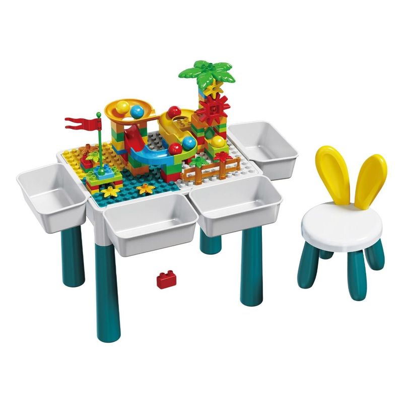 Jucarii, Copii si Bebe - Jucarii si jocuri - Jucarii bebelusi - Centre de activitati - Masuta educativa cu activitati, set 85 piese, multicolor, cu scaun si cuburi - Infinity.ro